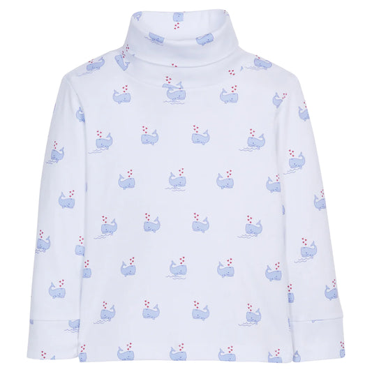 Little English Printed Turtleneck- Blue Whales