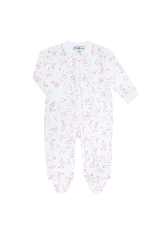 Nella Pima Pink Bunny Toile Footie