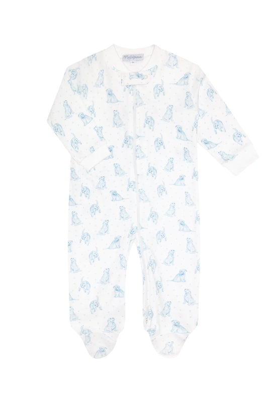 Nella Pima Blue Puppy Love Print Footie