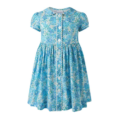 Rachel Riley Blue Floral Button Front Dress