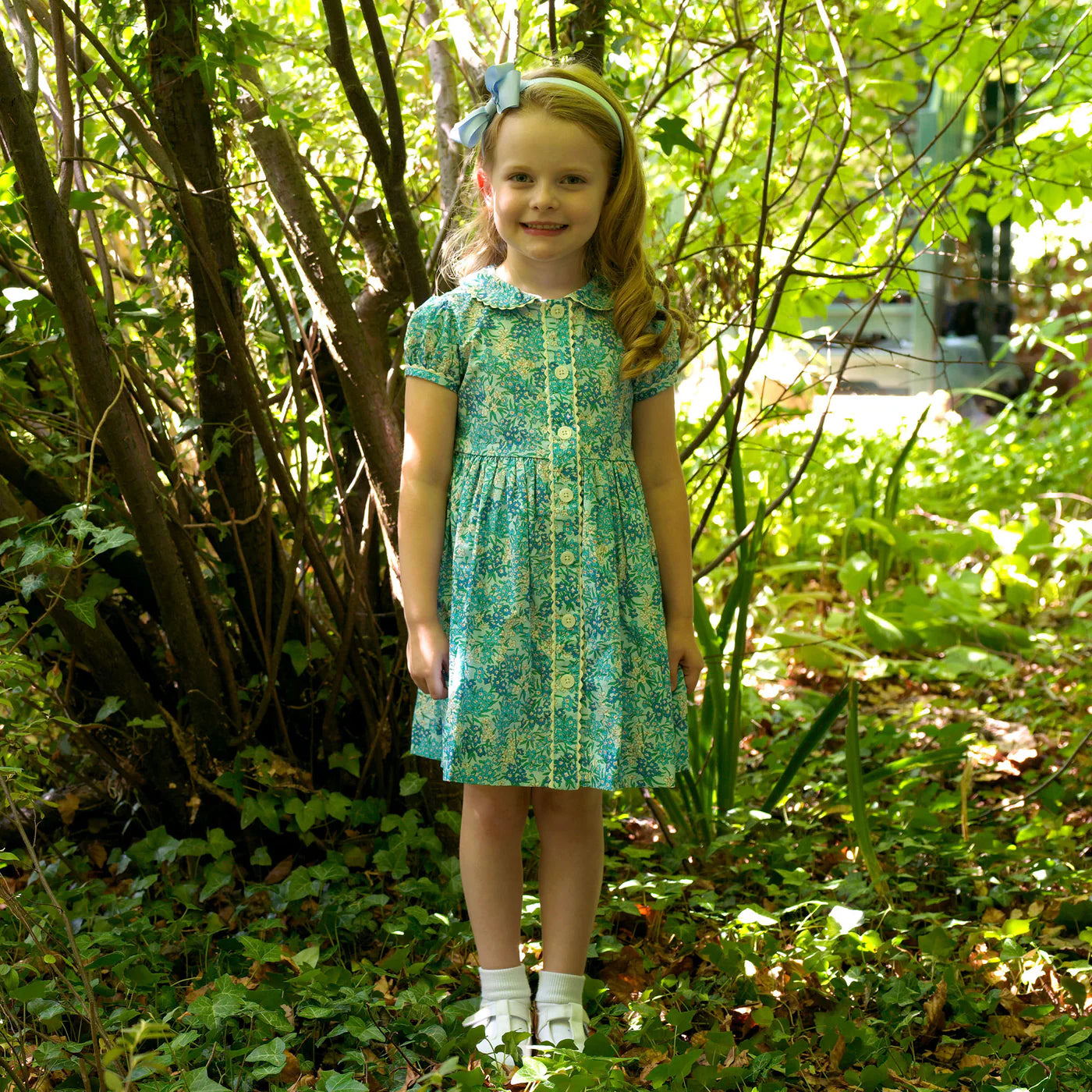 Rachel Riley Blue Floral Button Front Dress