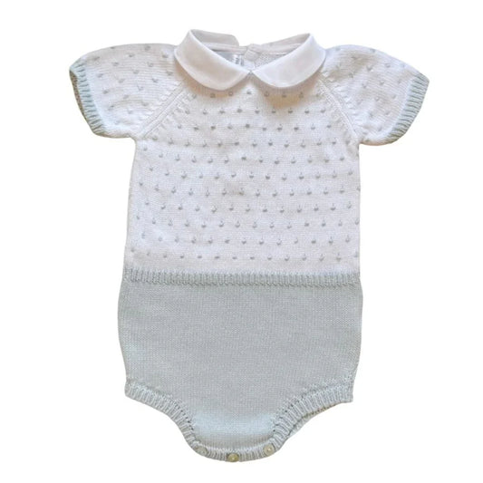 Mi Lucero Short Sleeve Collar Dot Bubble- Blue