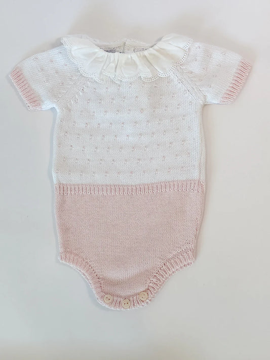 Mi Lucero Short Sleeve Ruffle Collar Dot Bubble-Pink