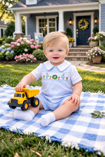 Marco and Lizzy Easter Bunnies Smocked Overall Set