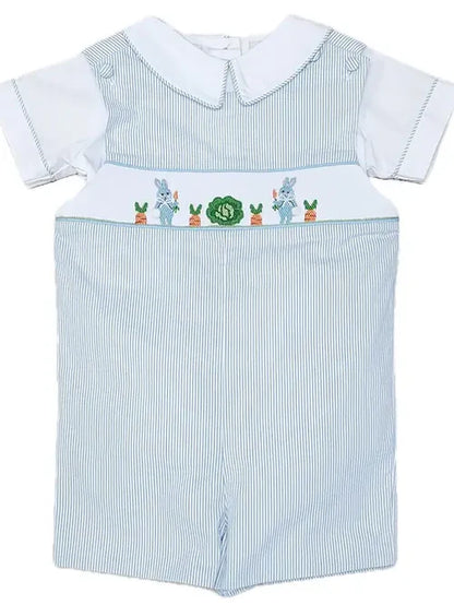 Marco and Lizzy Easter Bunnies Smocked Overall Set