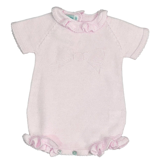 Mi Lucero Short Sleeve Bubble with Bow and Ruffle- Pink