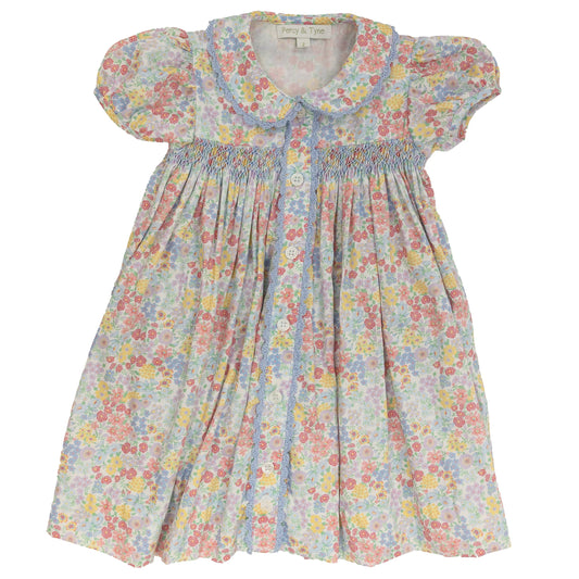 Percy and Tyne Short Sleeve Smocked Dress- Churchill Floral