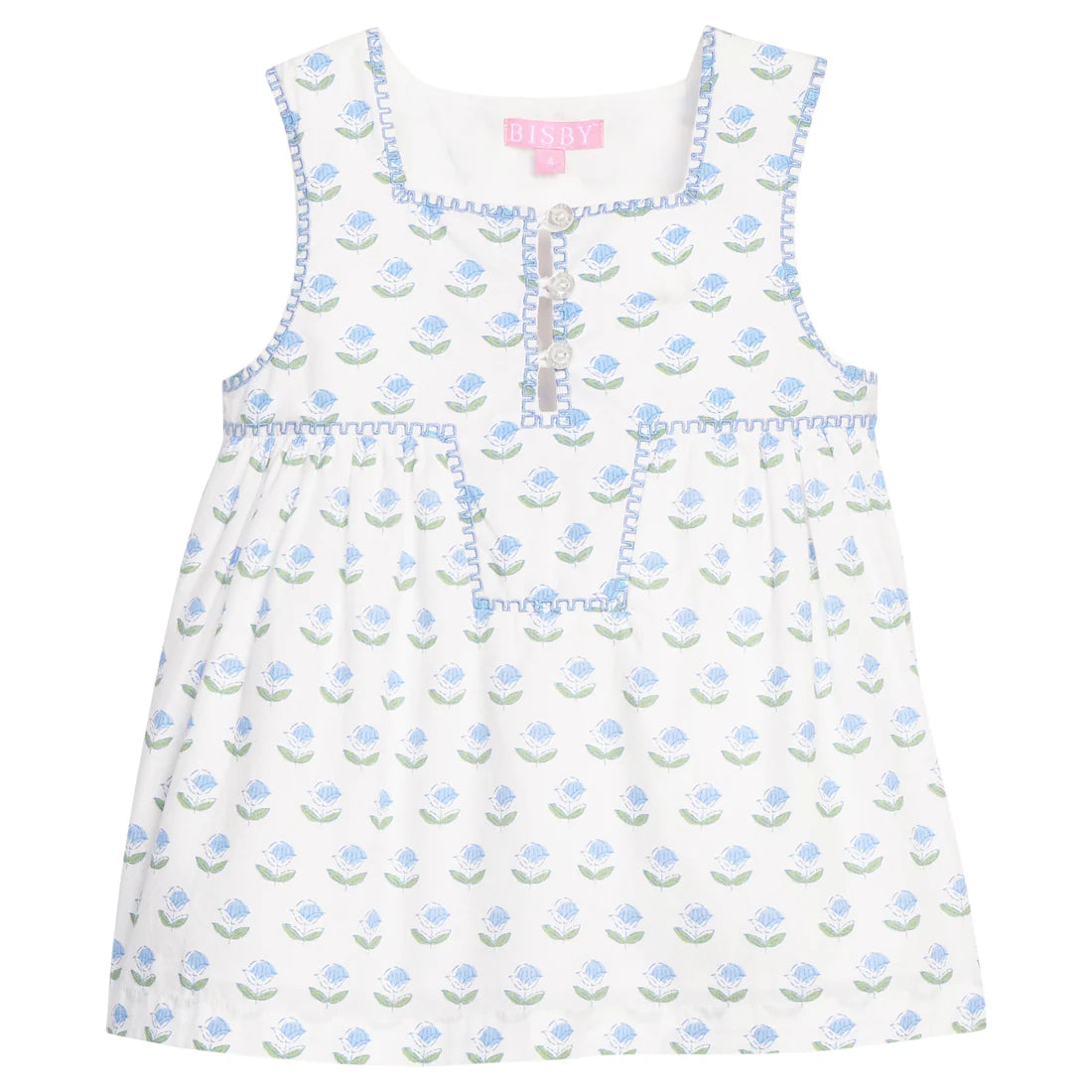 BISBY Keystone Top- Blue Tulip Block Print