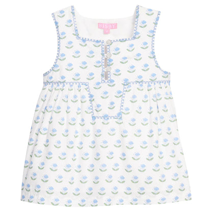 BISBY Keystone Top- Blue Tulip Block Print