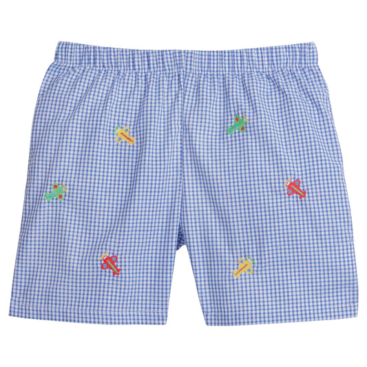 Little English Embroidered Basic Short- Airplanes