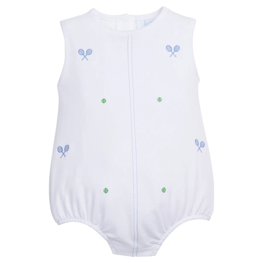 Little English Embroidered Bubble- Blue Tennis