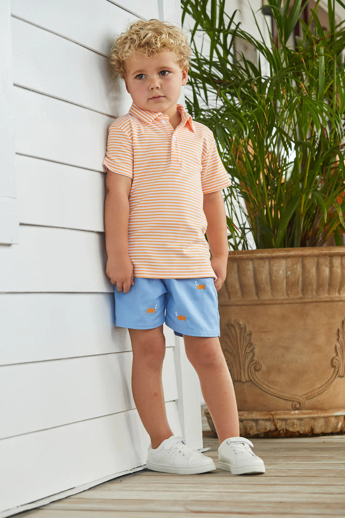 Little English Short Sleeve Polo- Orange Stripe
