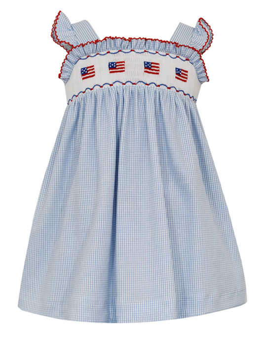 Petit Bebe Blue Check Knit Strap Flag Dress