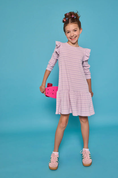 BISBY Sadie T-Shirt Dress- Lavendar Sparkle Stripe