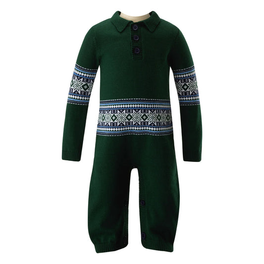 Rachel Riley Fairisle Knit Playsuit- Green