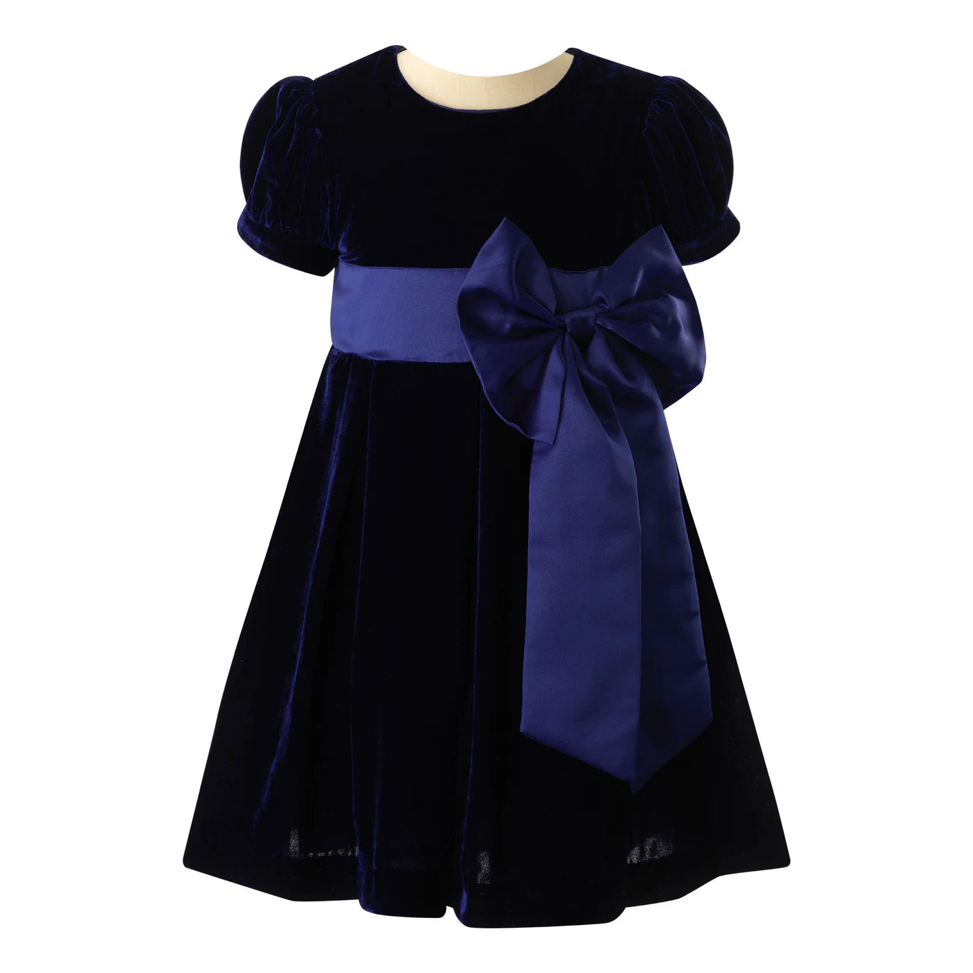 Rachel Riley Crushed Velvet Bow Dress-Navy