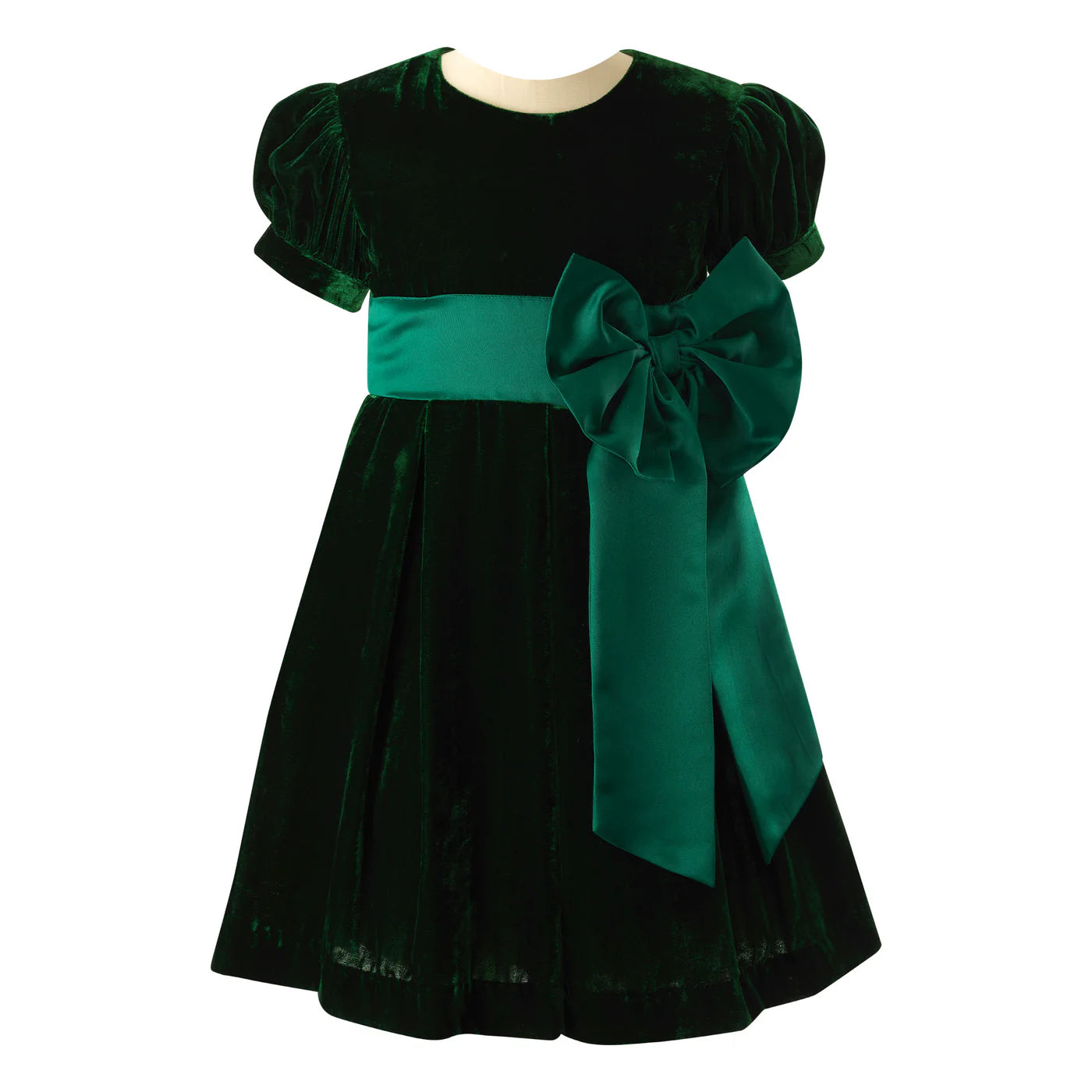 Rachel Riley Crushed Velvet Bow Dress- Green