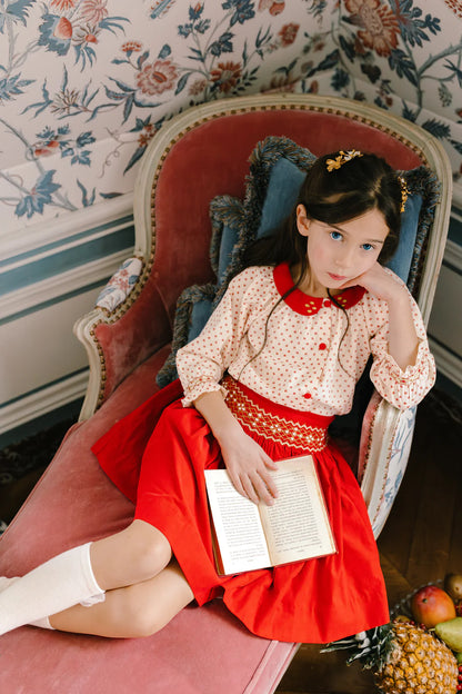 Antoinette Marie Red Smocked Skirt and Blouse