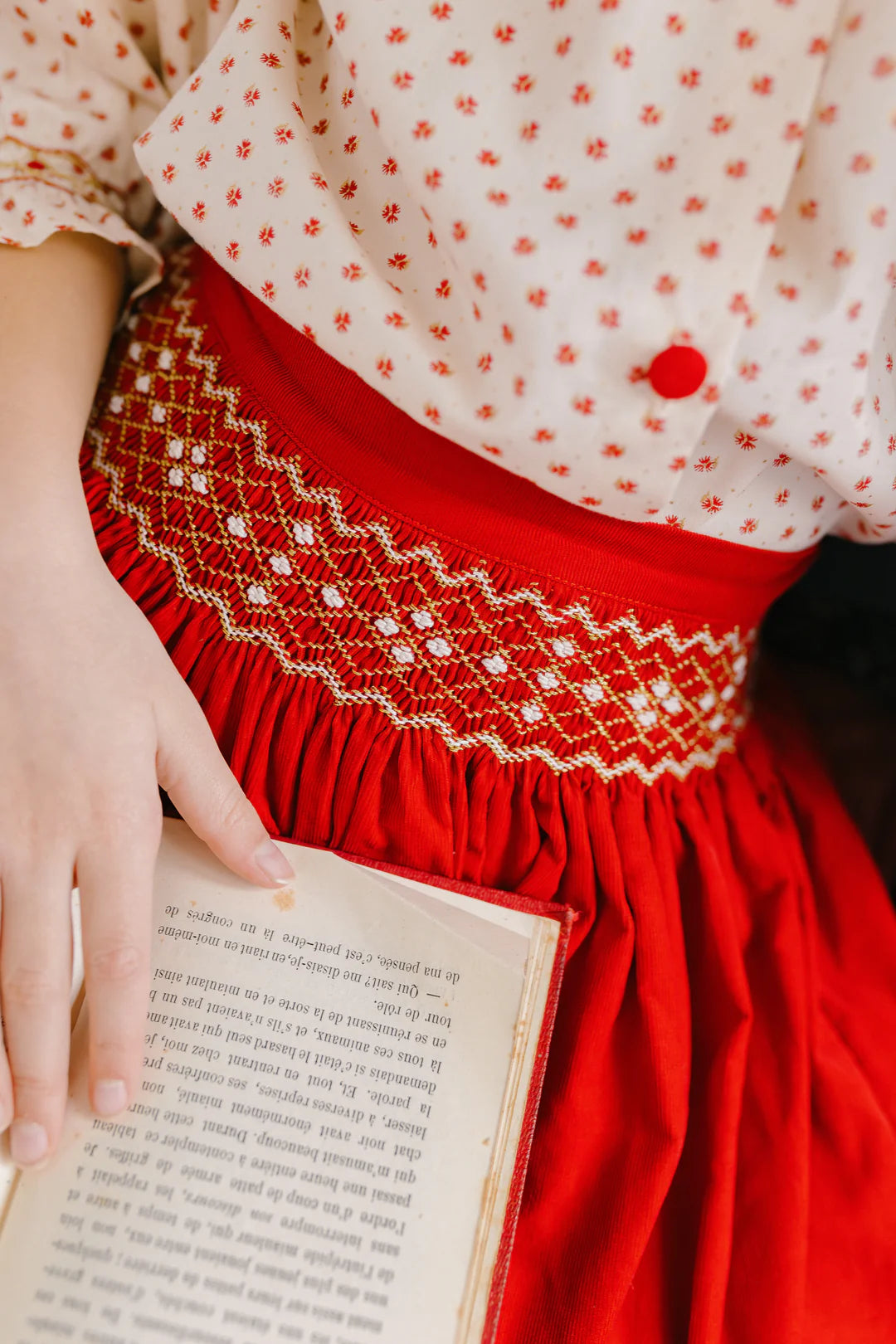 Antoinette Marie Red Smocked Skirt and Blouse