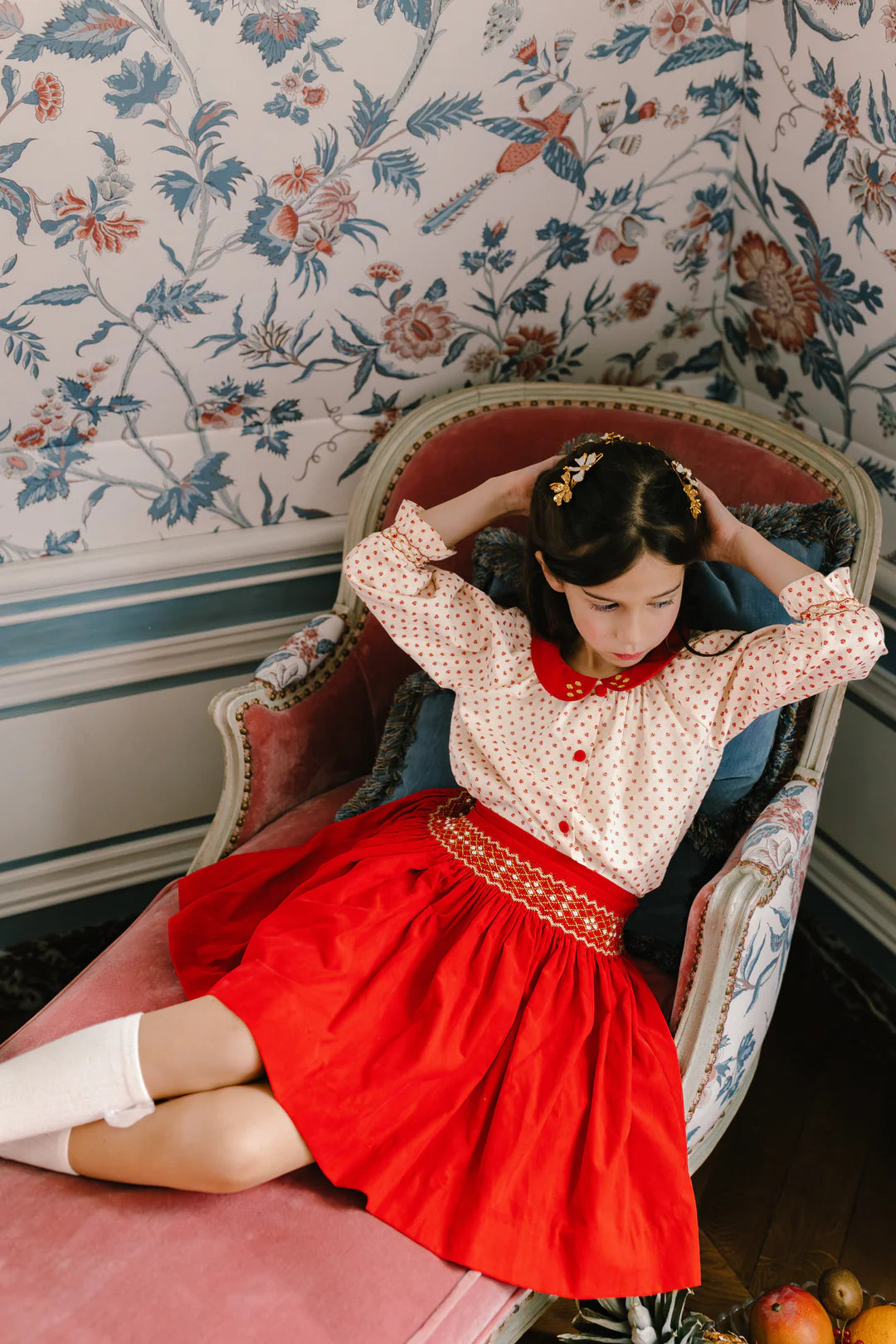 Antoinette Marie Red Smocked Skirt and Blouse