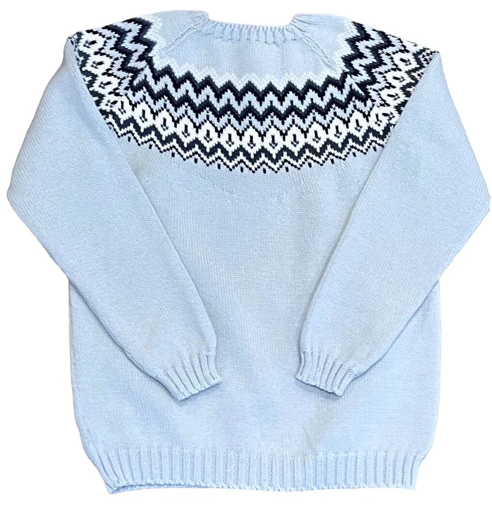 Mi Lucero Fair Isle Sweater- Light Blue