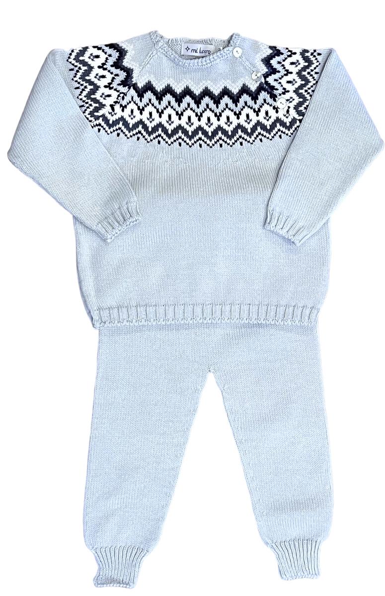 Mi Lucero Fair Isle Jogger Set- Light Blue