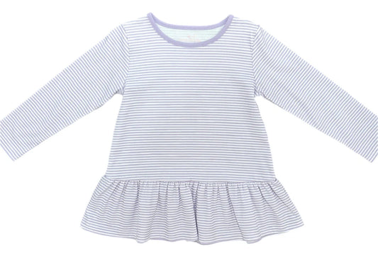 James and Lottie Peggy Peplum Knit Top- Lavender Stripe