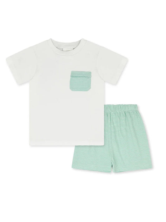 Lullaby Set Charlie Short Set- Memphis Aqua Ministripe