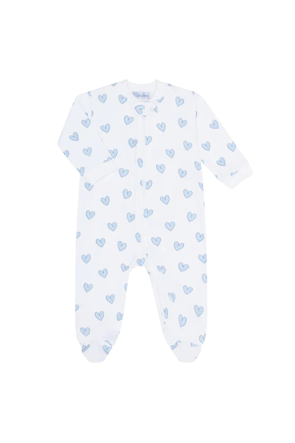 Nella Pima Blue Heart Print Footie