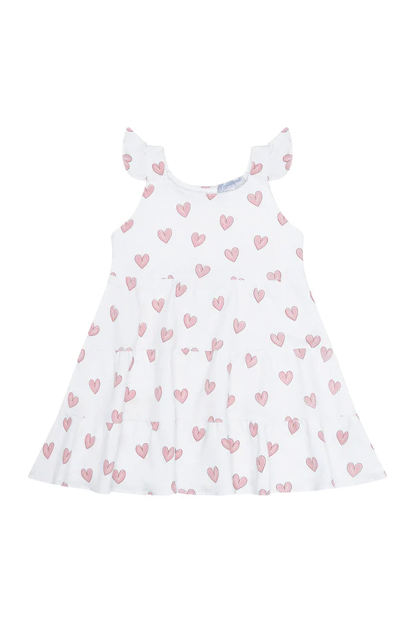 Nella Pima Pink Heart Print Ruffle Dress