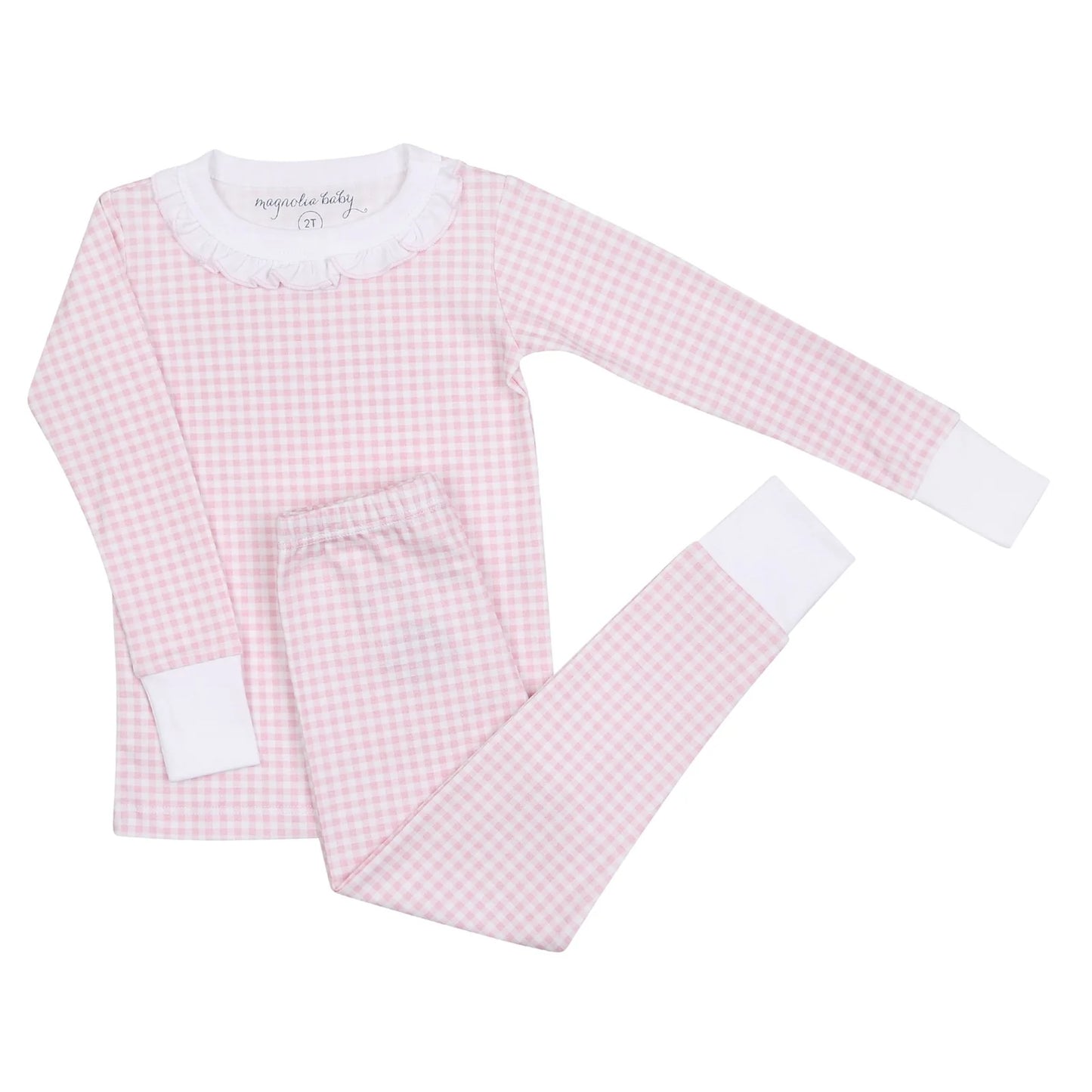 Magnolia Baby Mini Checks Ruffle Long Pajamas - Pink