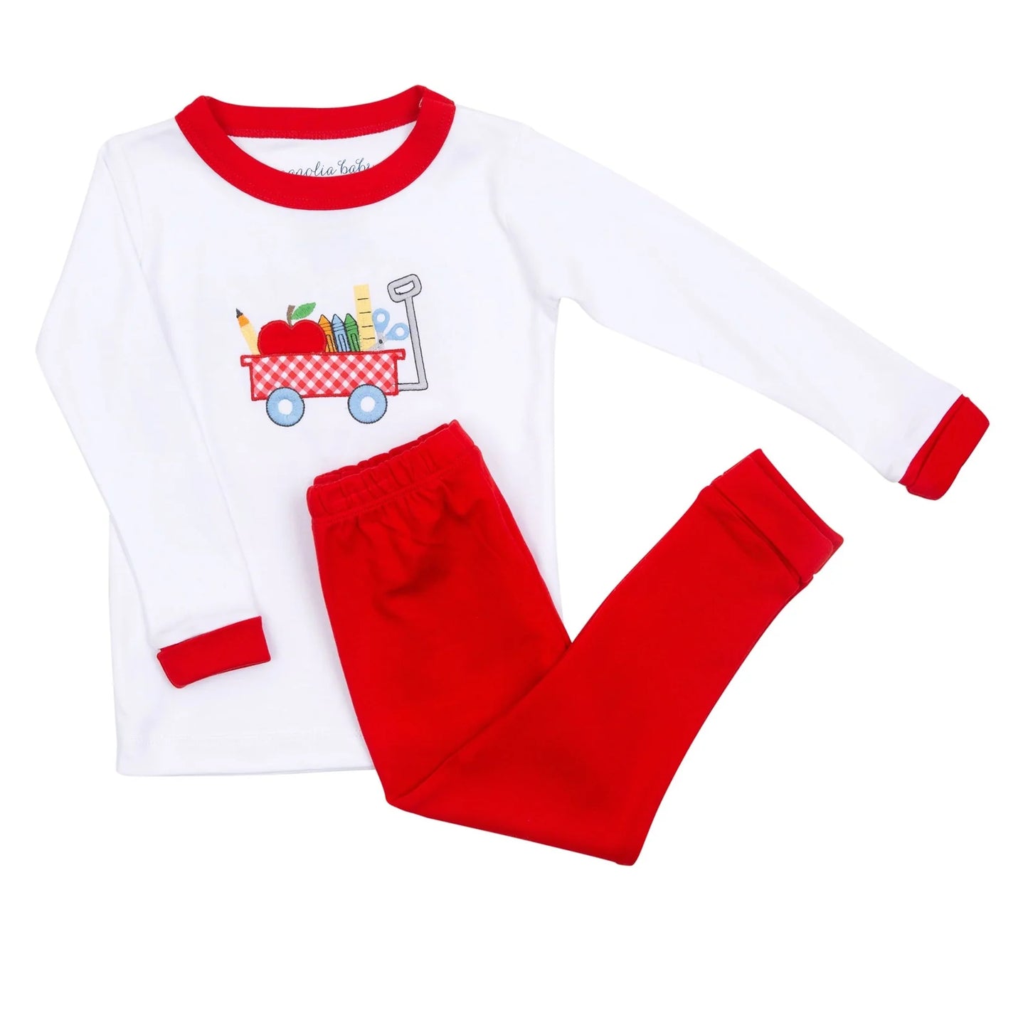 Magnolia Baby School Wagon Applique Long Pajamas