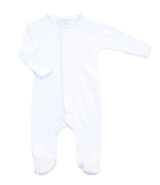 Magnolia Baby solid white footie with blue trim
